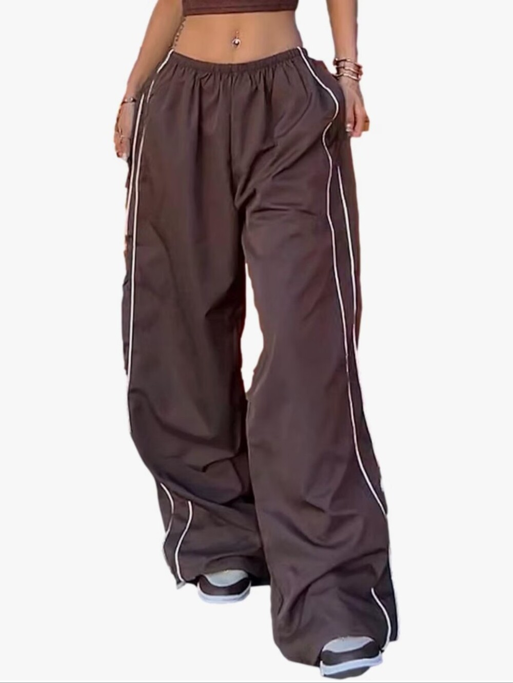 Womens Parachute Pants Wide Leg Baggy Pants Y2K Elastic Waist Jogger Sweatpants